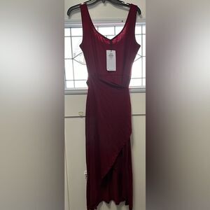 Women's Sleeveless Solid Split Front Bodycon Midi Tank Dress with Belt RED (641)